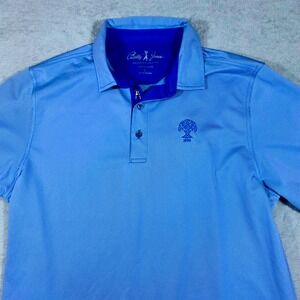 Bobby Jones Polo Shirt Mens Large Blue Striped Performance Golf Short Sleeve